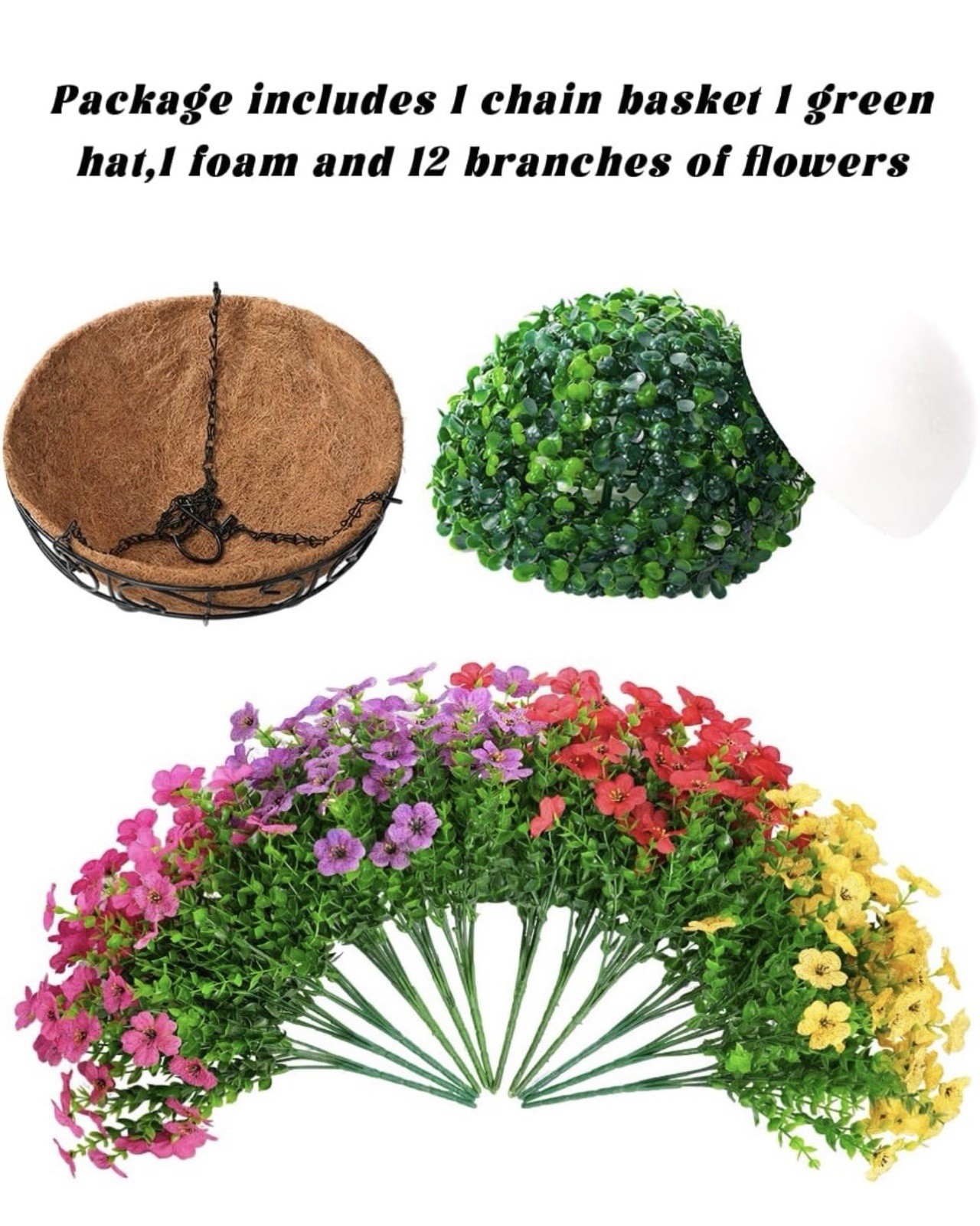 Artificial Faux Fake Hanging Flowers Plants Basket for Summer Outdoor outside