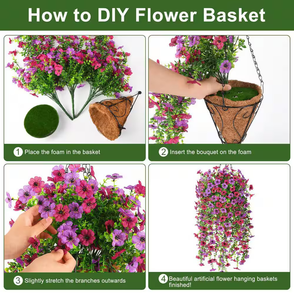 22In. Purple Outdoor Artificial Hanging Daisy Flower Basket with Eucalyptus Leav