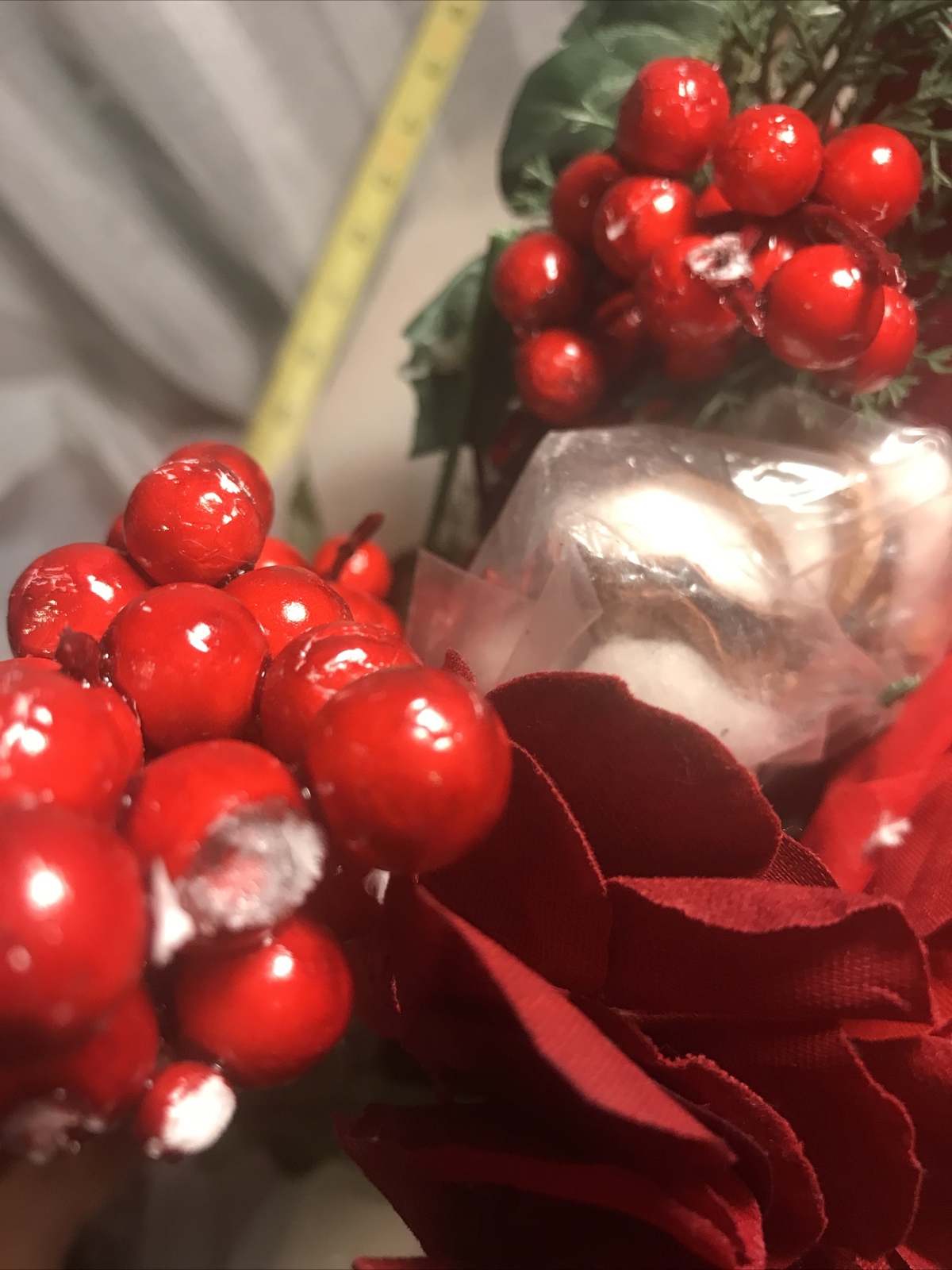 Winter Christmas Rose Cotton Pinecone Bouquet Faux Flower NWT Floral Stem Decor