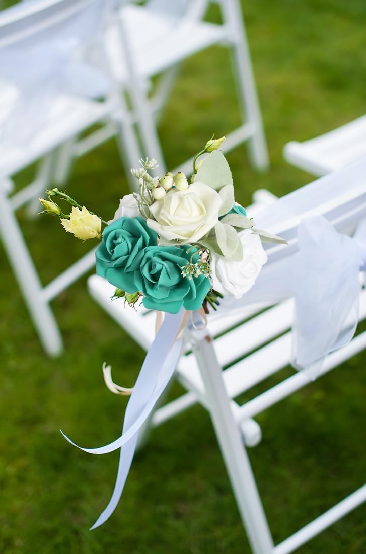 100 PCS Artificial Flowers Foam Fake Roses DIY Wedding Home Decor Teal Green