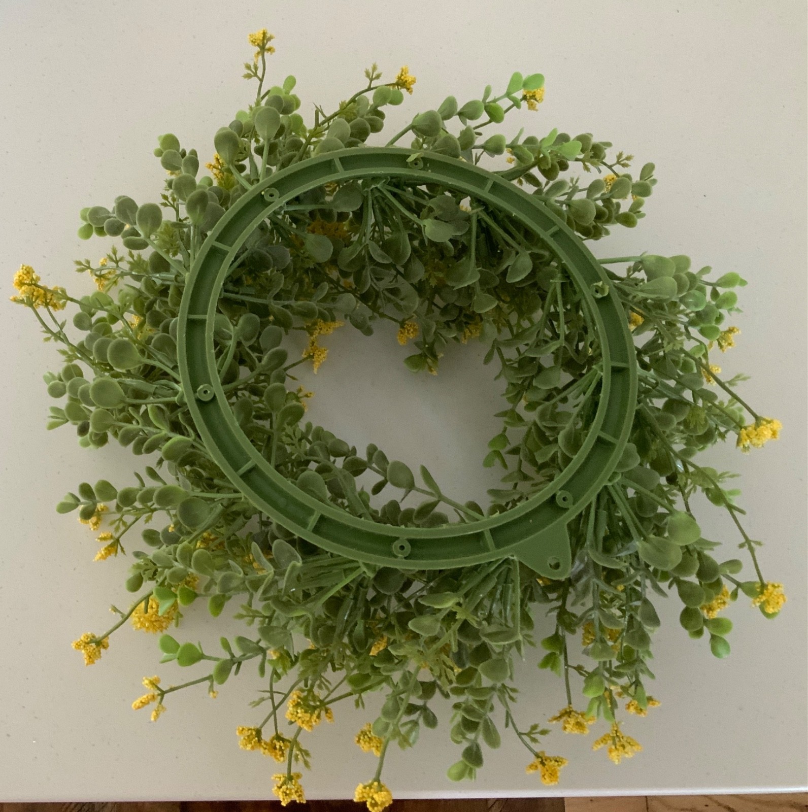 LOT OF 2 YELLOW FLORAL WREATH AND HALF SPHERE, HOME DECOR