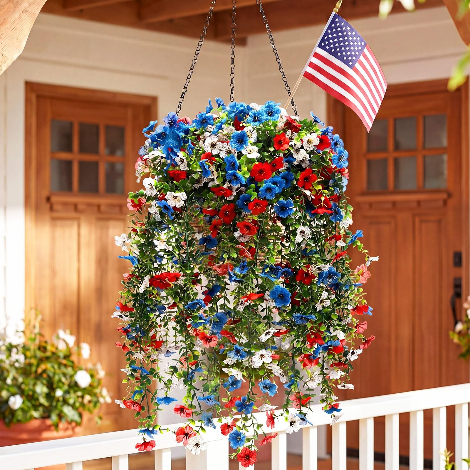 4 Pack 4th of July Faux Flowers for Outdoors Decoration Red White Blue Patrio…