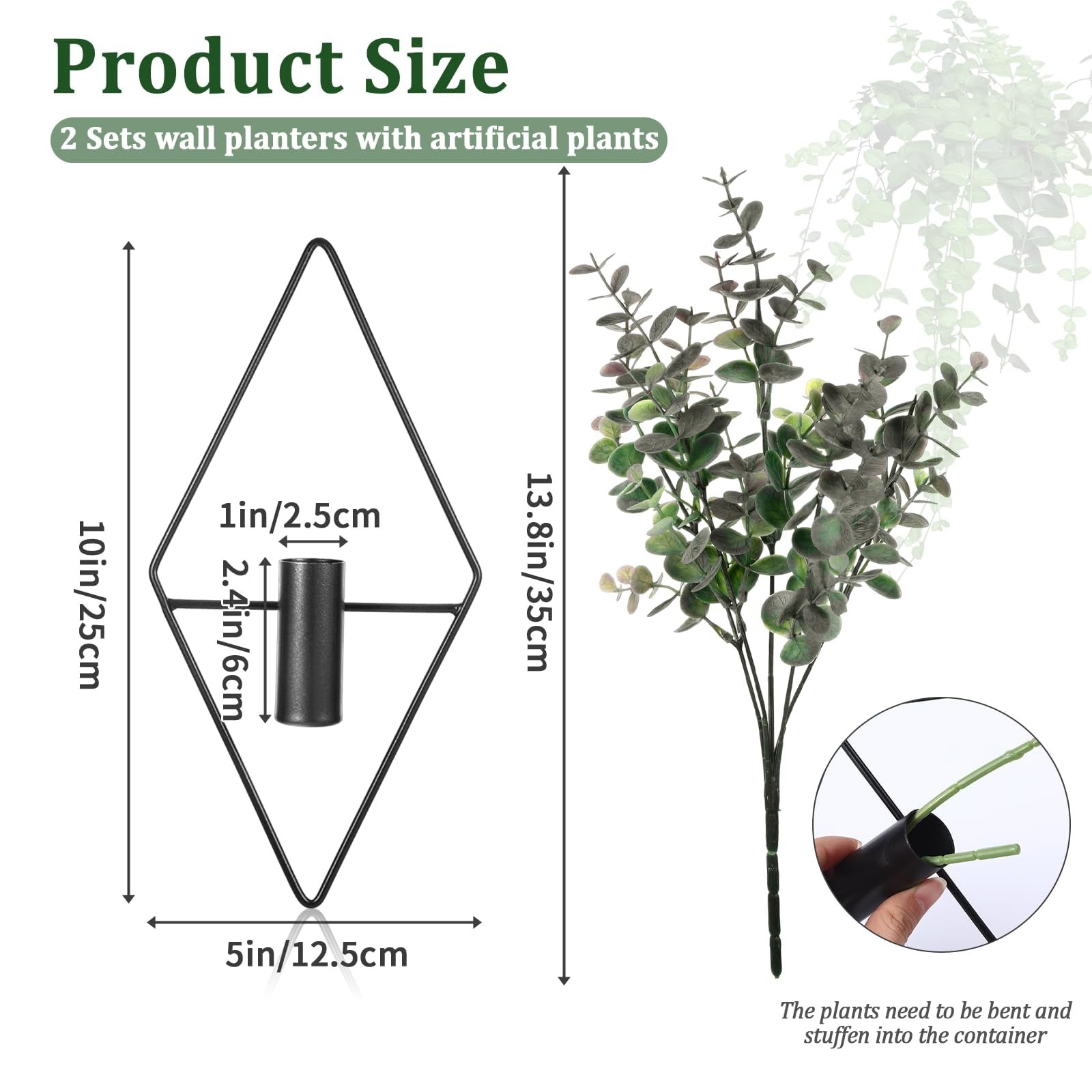 2Pcs Hanging Planters with Artificial Eucalyptus Metal Hanging Vase,Indoor Pl…