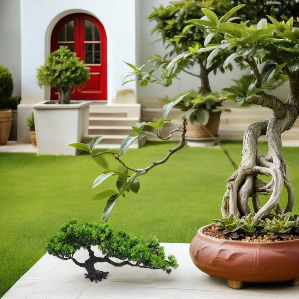 2Pcs Reusable Artificial Green Bonsai Tree Plastic Decor for Zen Garden
