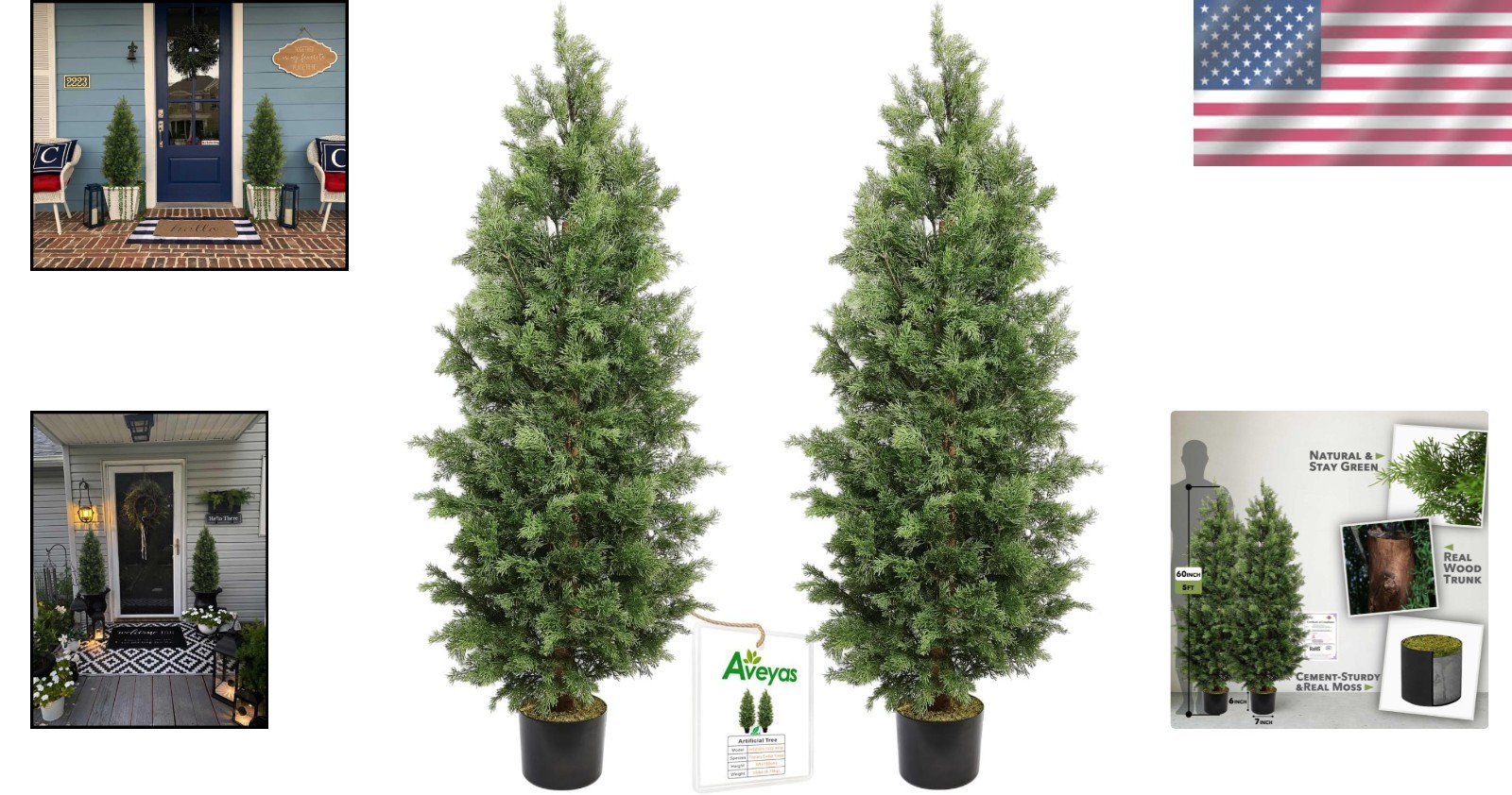 5ft Tall Fake Pine Cypress Trees for Front Door – Set of 2