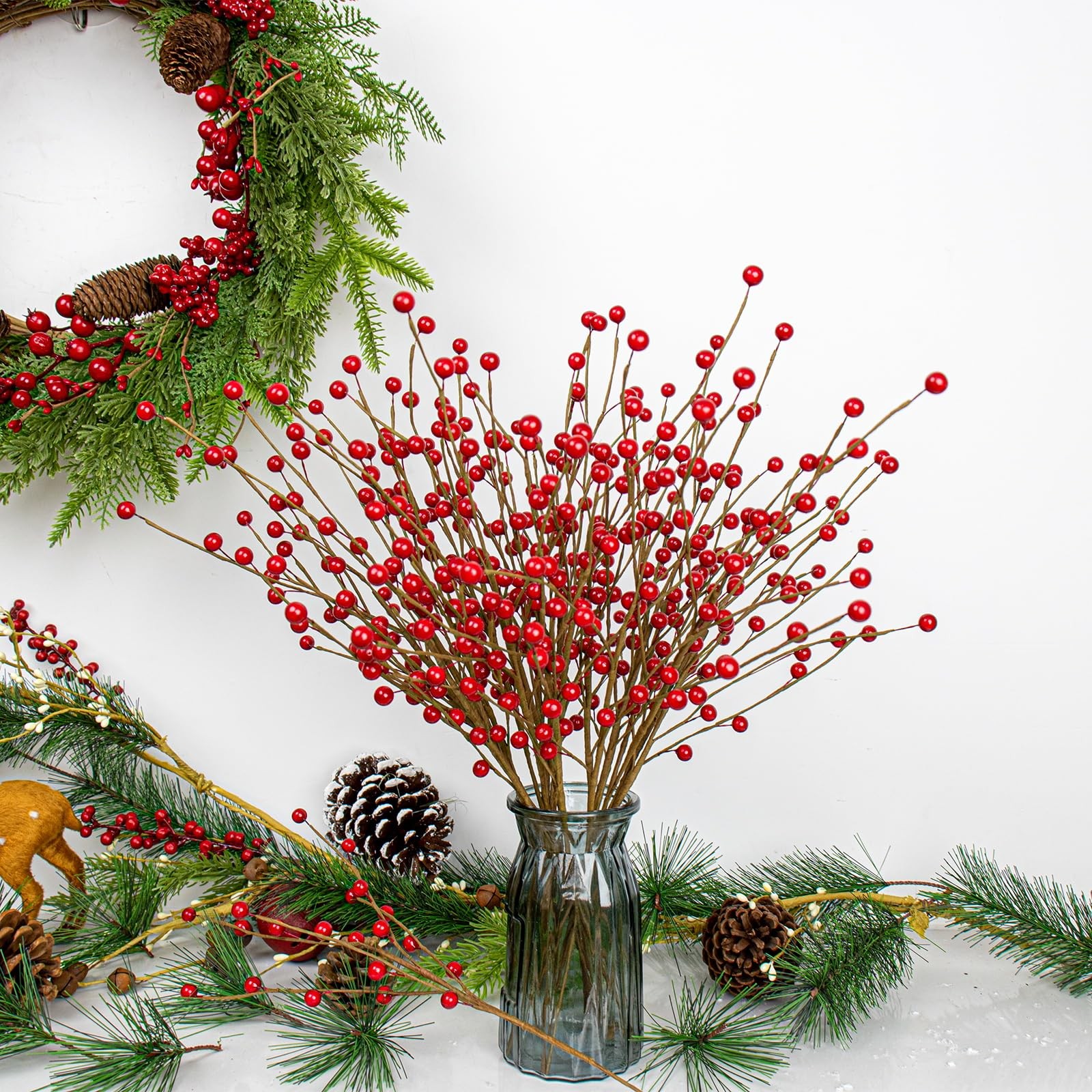24 Pack Christmas Tree Picks 17 Inch Red Picks Artificial Holly Stems for Xma…