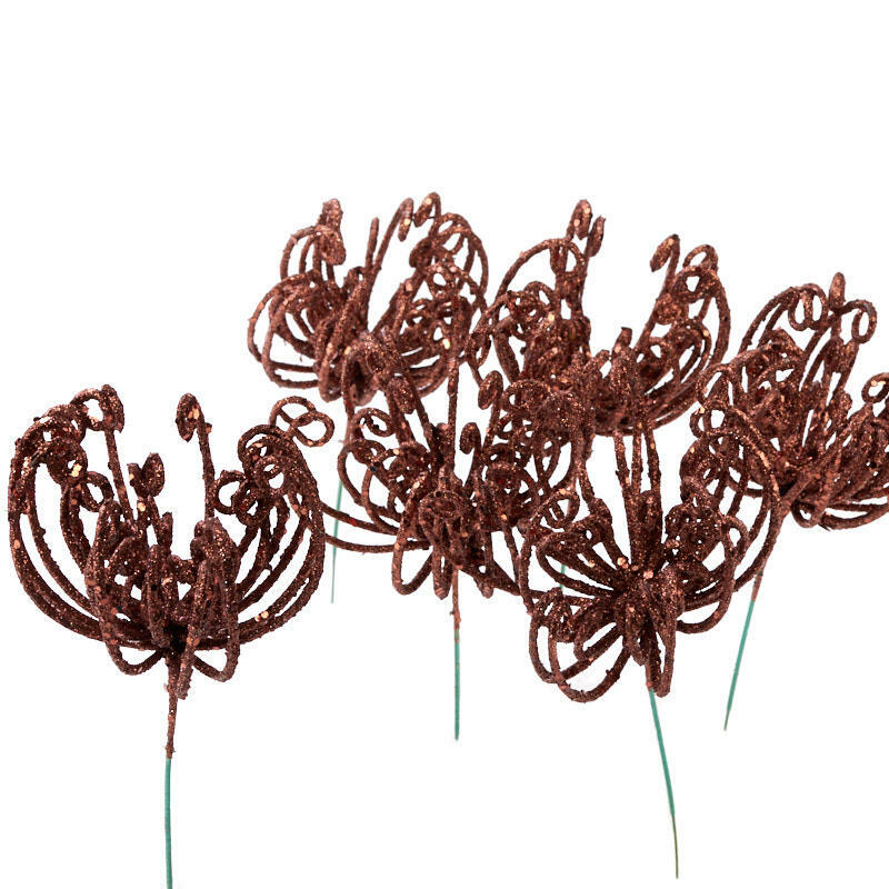 Factory Direct Craft Artificial Brown Glittered Fuji Mum Picks | Package of