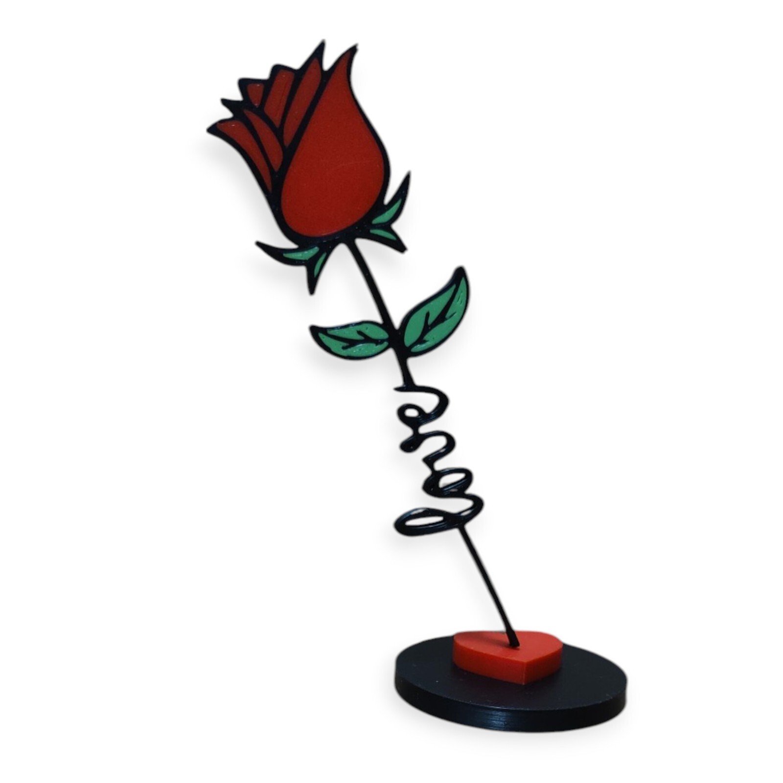 Elegant 3D-Printed valentine’s Love Rose on Round Base with Heart