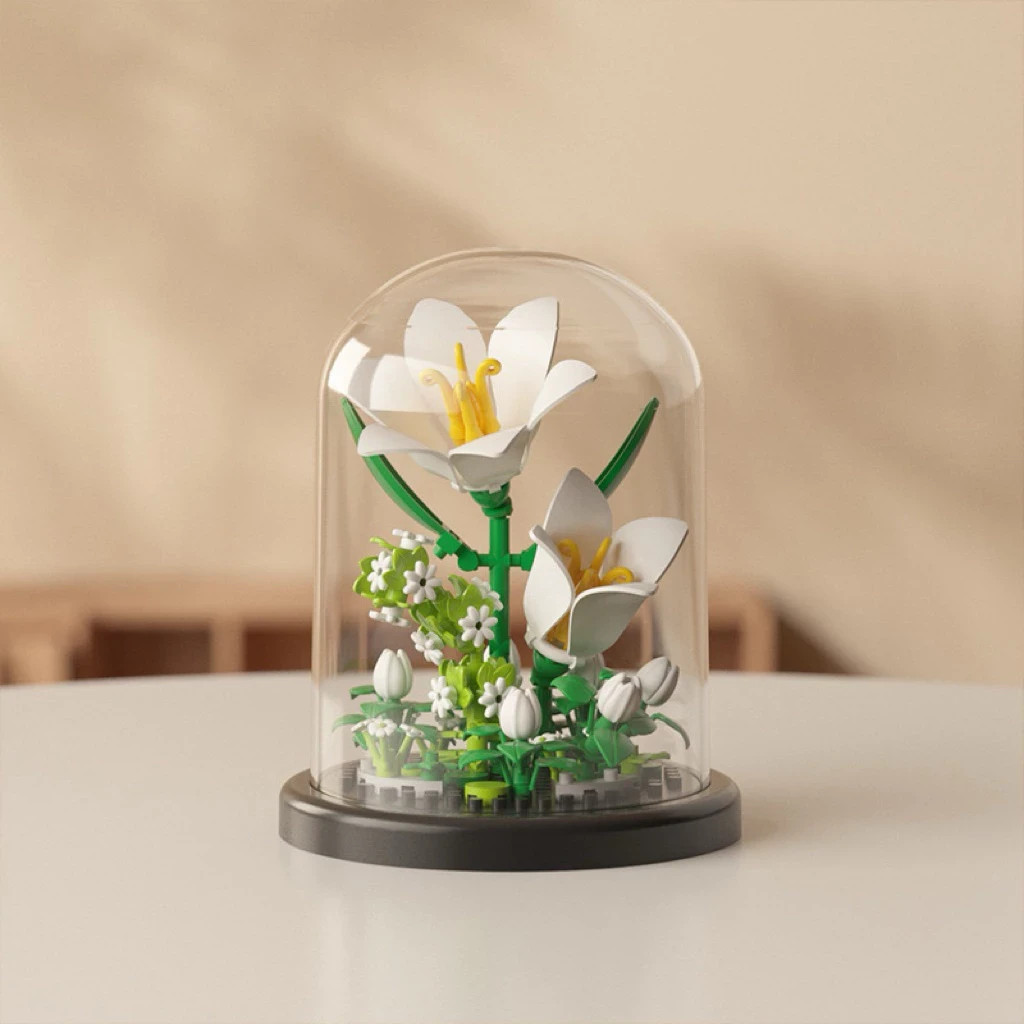New Flower (White Vanilla) Assembled Toys Building Blocks Potted Plant Ornaments