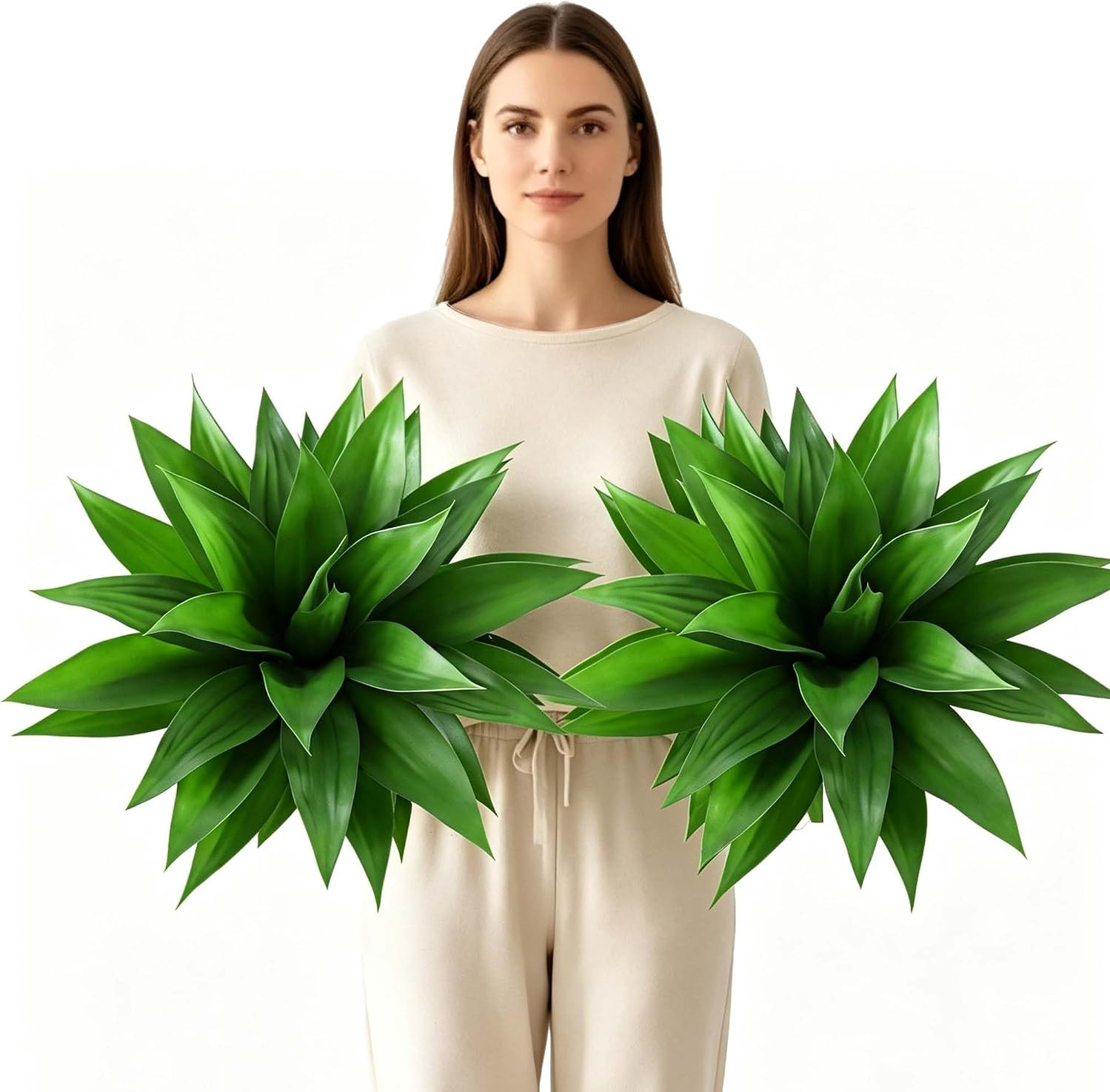 Artificial Agave Plants-Set of 2 Large Fake Agave for Outdoors,28Inch