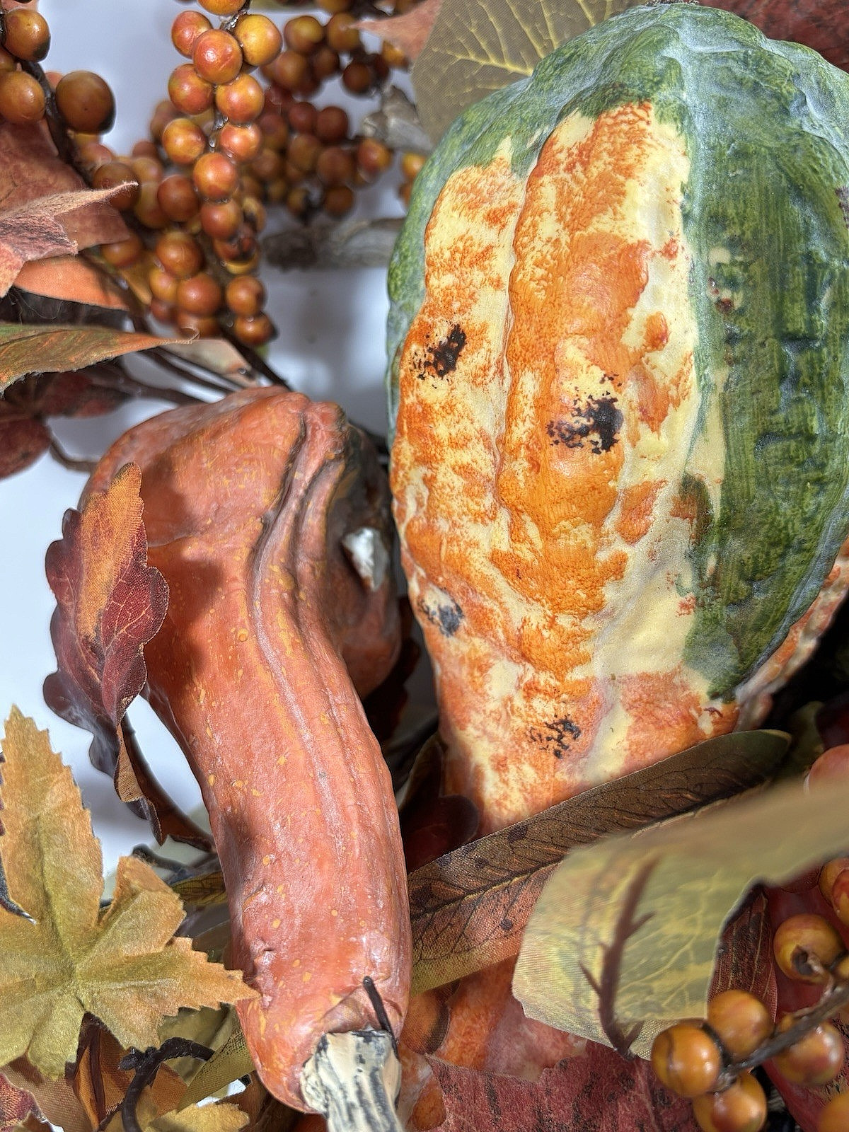 Thanksgiving/Fall Leaves Gourd Centerpiece w/ Twigs Oval Arrangement 19”