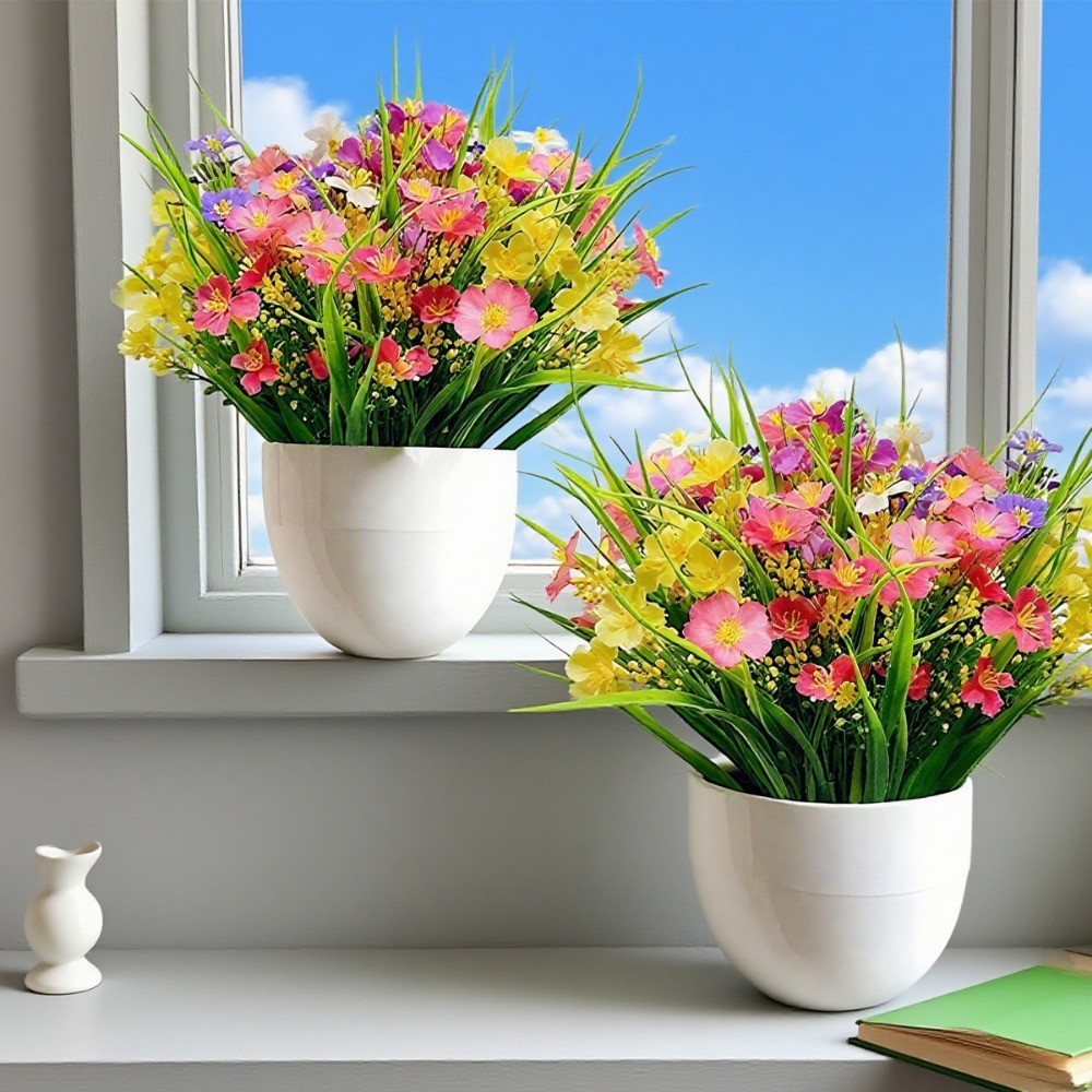 12 Bundles Artificial Outdoor Flowers Lifelike UV Resistant Fake Hanging Plants