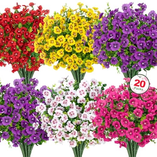 20 Bundles Artificial Flowers for Outdoors, Fake Silk Flowers with Mixed Color