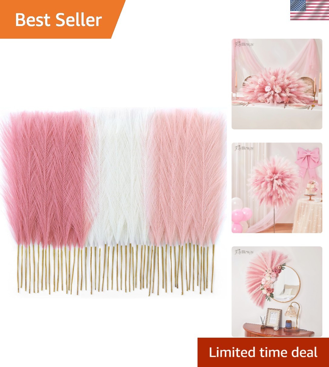 50PCS 17in Fluffy Blush Pink Pampas Grass – Ideal for Elegant Home & Event Decor