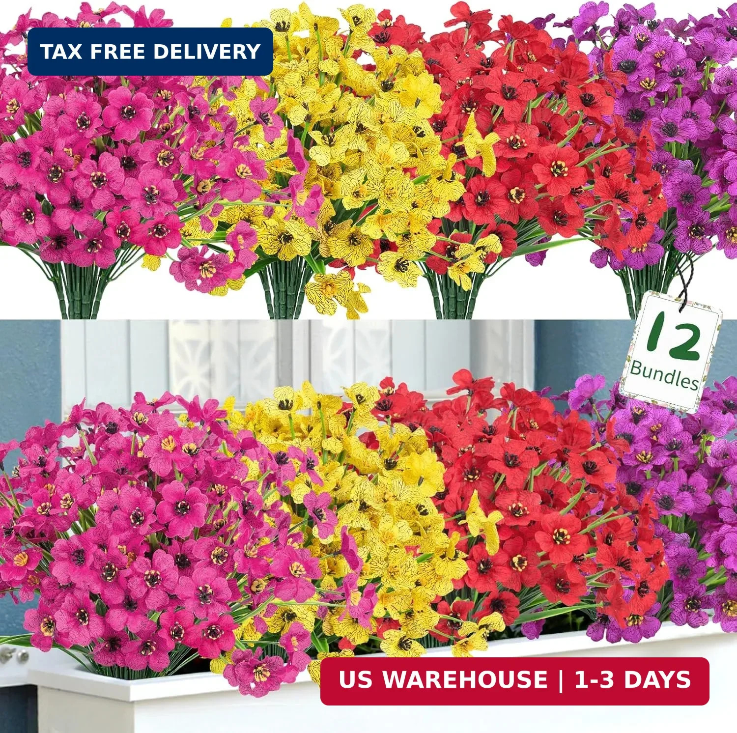 Ouddy Decor 12 Bundles Artificial Flowers for Outdoors Fake Silk Flowers UV Resi