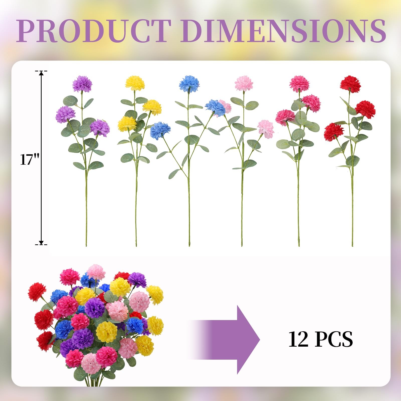 Artificial Spring Flowers with Green Eucalyptus Leaves 12 Pack Colorful Flora…