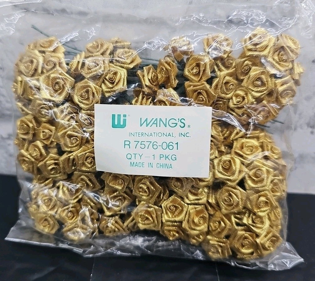 Vtg Wang’s International Gold Metallic Taffeta Miniature 10 Stem Florals 12 Pk