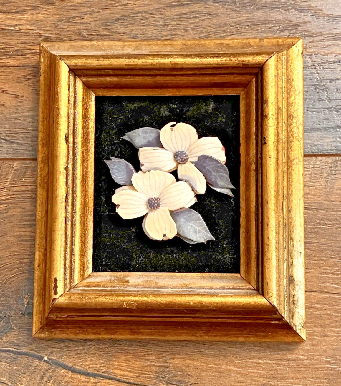 Miniature Framed 3D Art Dogwood Flowers 4 3/4″ x 5 3/8″
