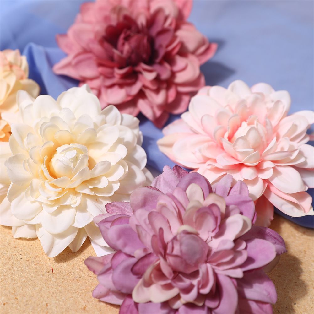 Dahlia Silk Artificial Wreath Flowers Wedding Home Decorate Fake Head Flower 5pc