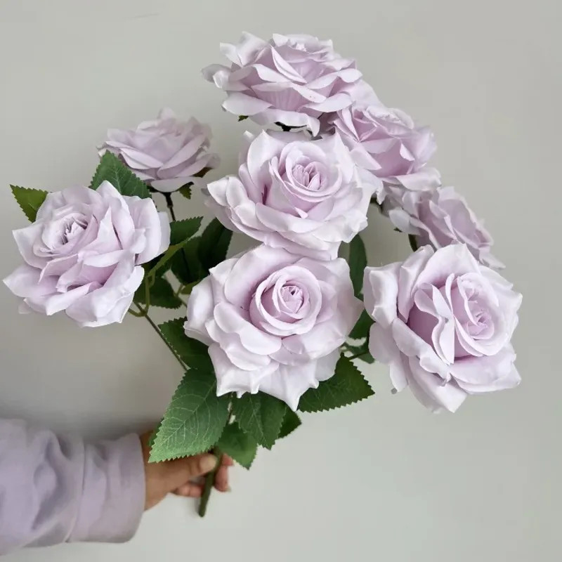 9 Heads Diamond Roses Bouquet Artificial Flower Pink Red Blue White Rose Fake