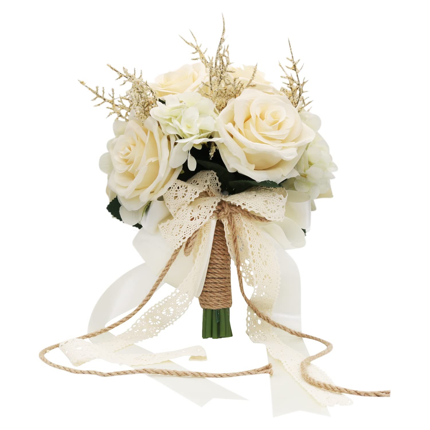 LEIFENY Artificial Plant, 1 Champagne White Rose Bridal Bouquet, 8.6 x 10.2 x…