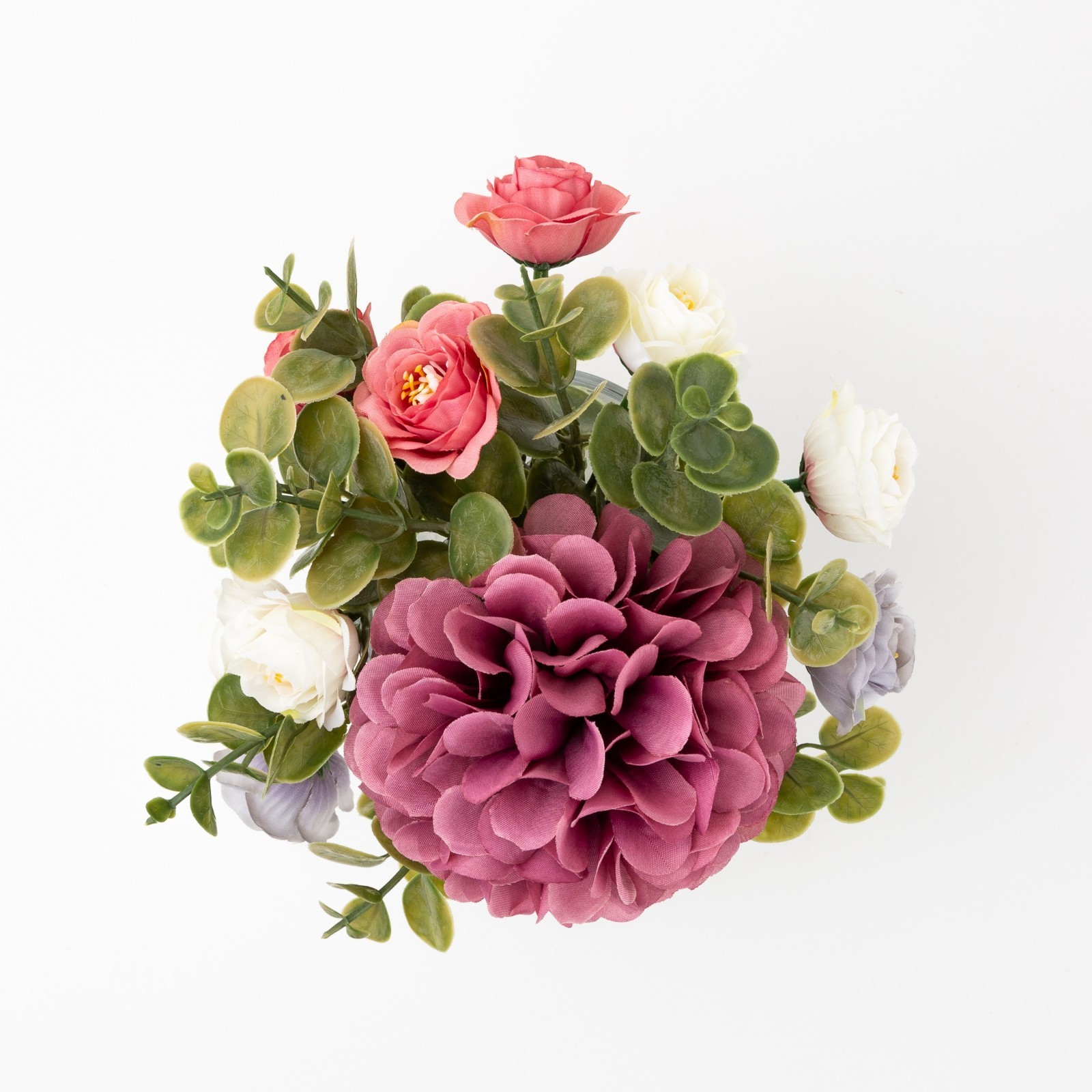 (4 pack) Mixed Faux Hydrangea Arrangement in Clear Glass Vase