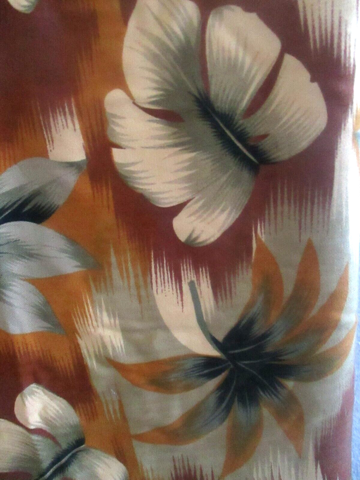 Big Piece Vintage Hawaiian Style Material Brown Green Gold Leaf Design 42″x 52″