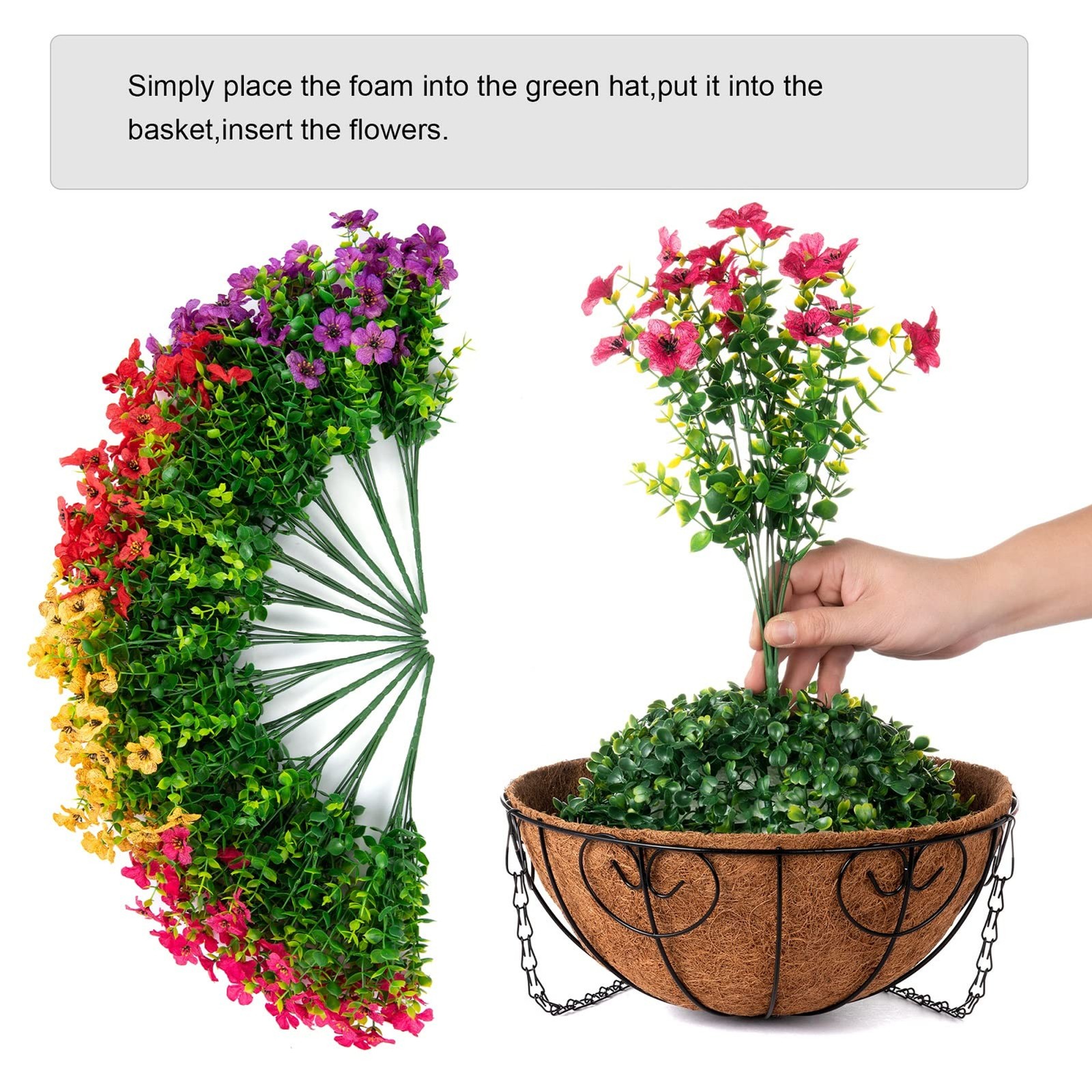 1PC Artificial Hanging Flower Basket Daisy Eucalyptus UV Resistant Outdoor Home