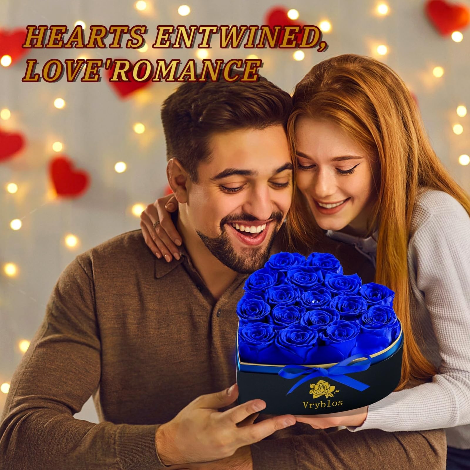 Vryblos Forever Blue Roses in a Box Heart Shaped 16 Preserved Flowers for