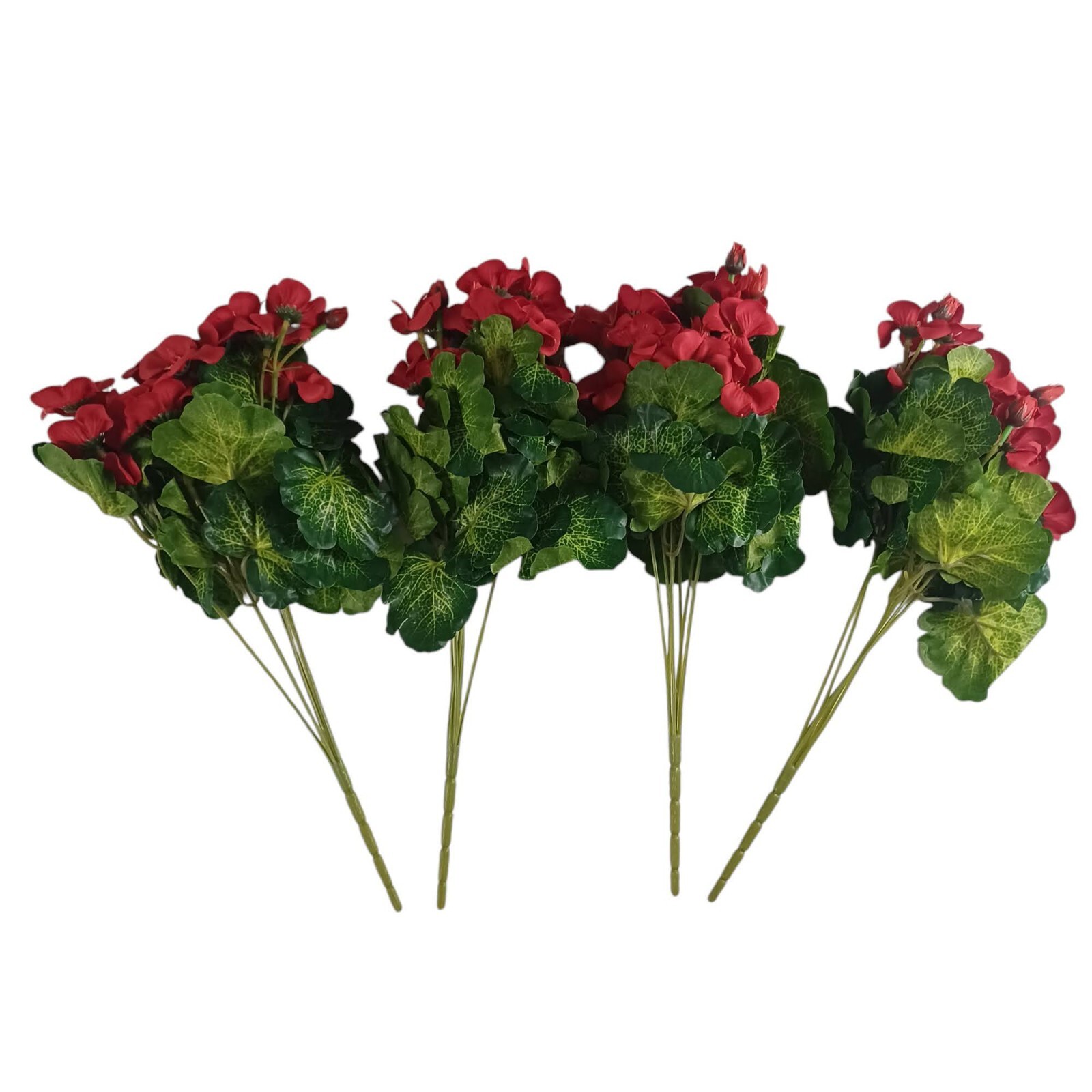 Mini Geraniums Artificial Faux Flowers -Red -Set Of 4 -NEW -Window Box/Porch