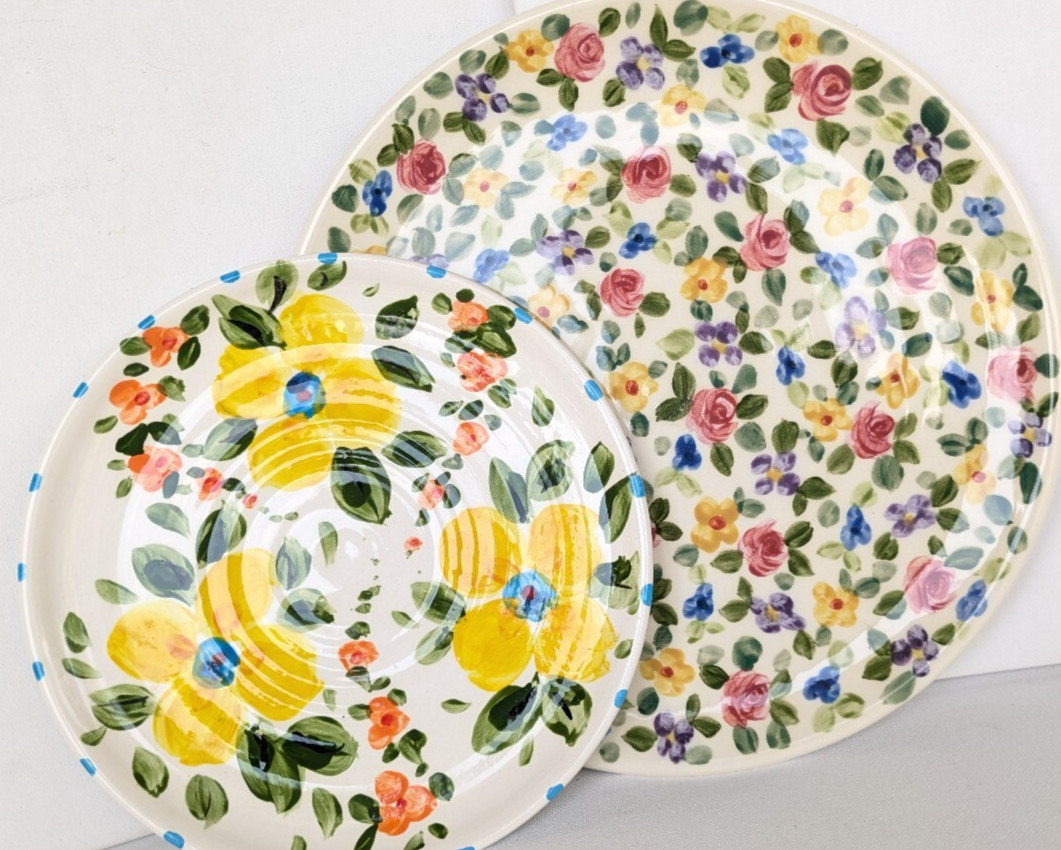 Cottagecore Handpainted Artisan Floral Plates, Y2K Vintage Decorative Plates