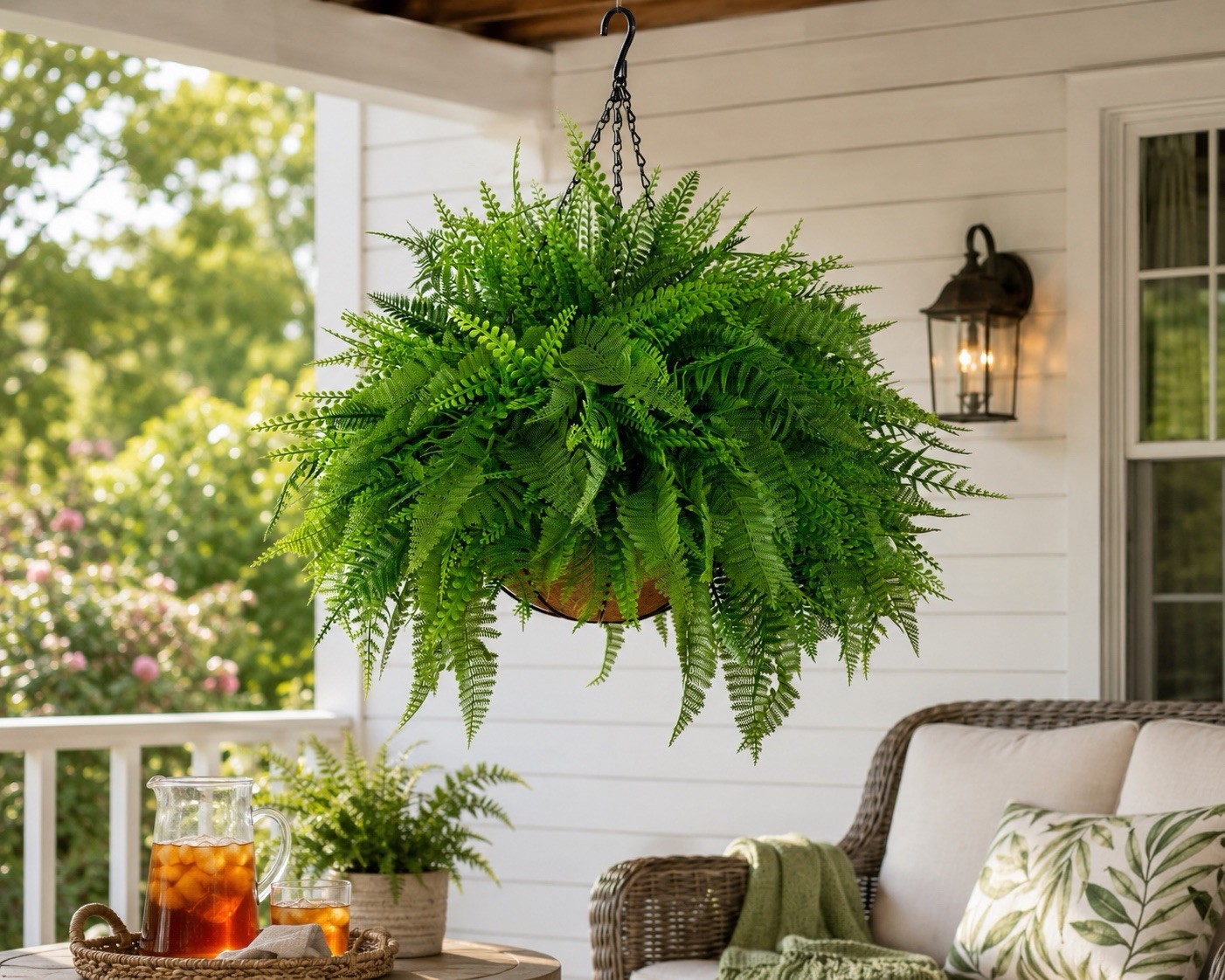 20” UV Artificial Mixed Fern Hanging Basket Indoor/Outdoor