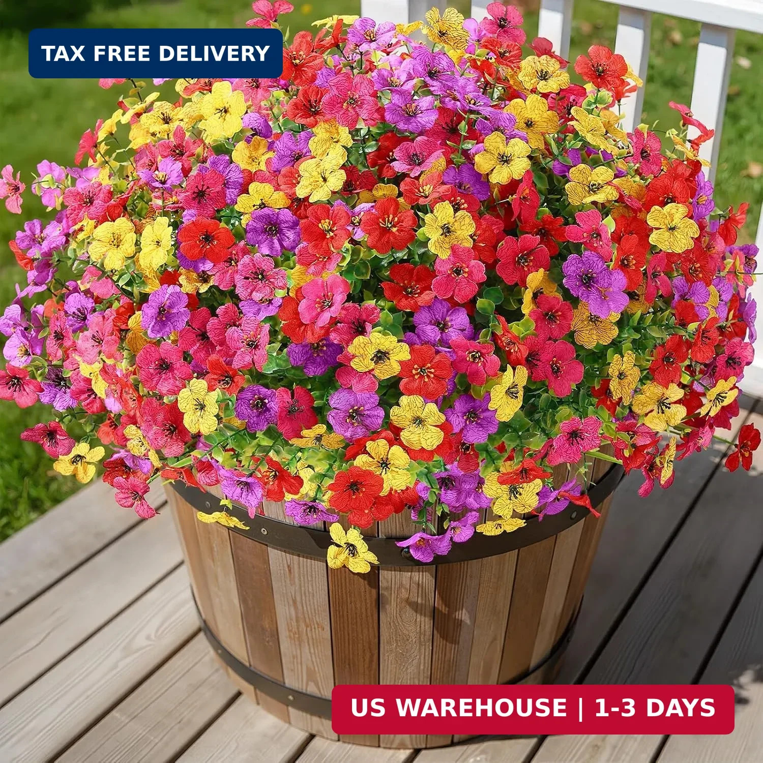 24 Bundles Artificial Flowers UV Resistant Faux Daisy Outdoor Garden Decor