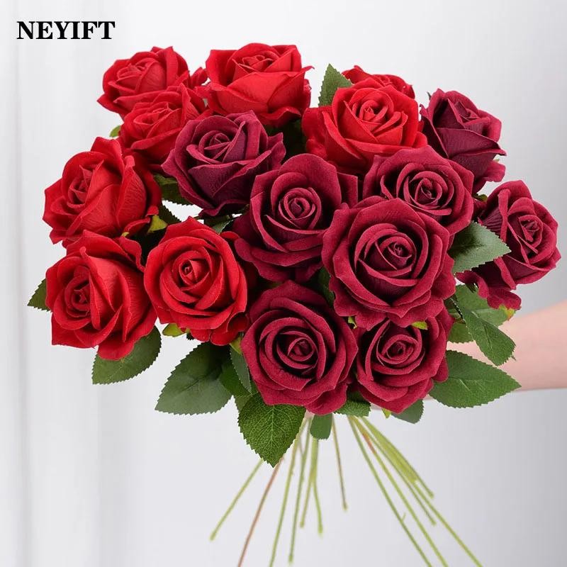 10x Red Roses Artificial Flowers Realistic Bouquet Home Decor Valentine Gifts Us
