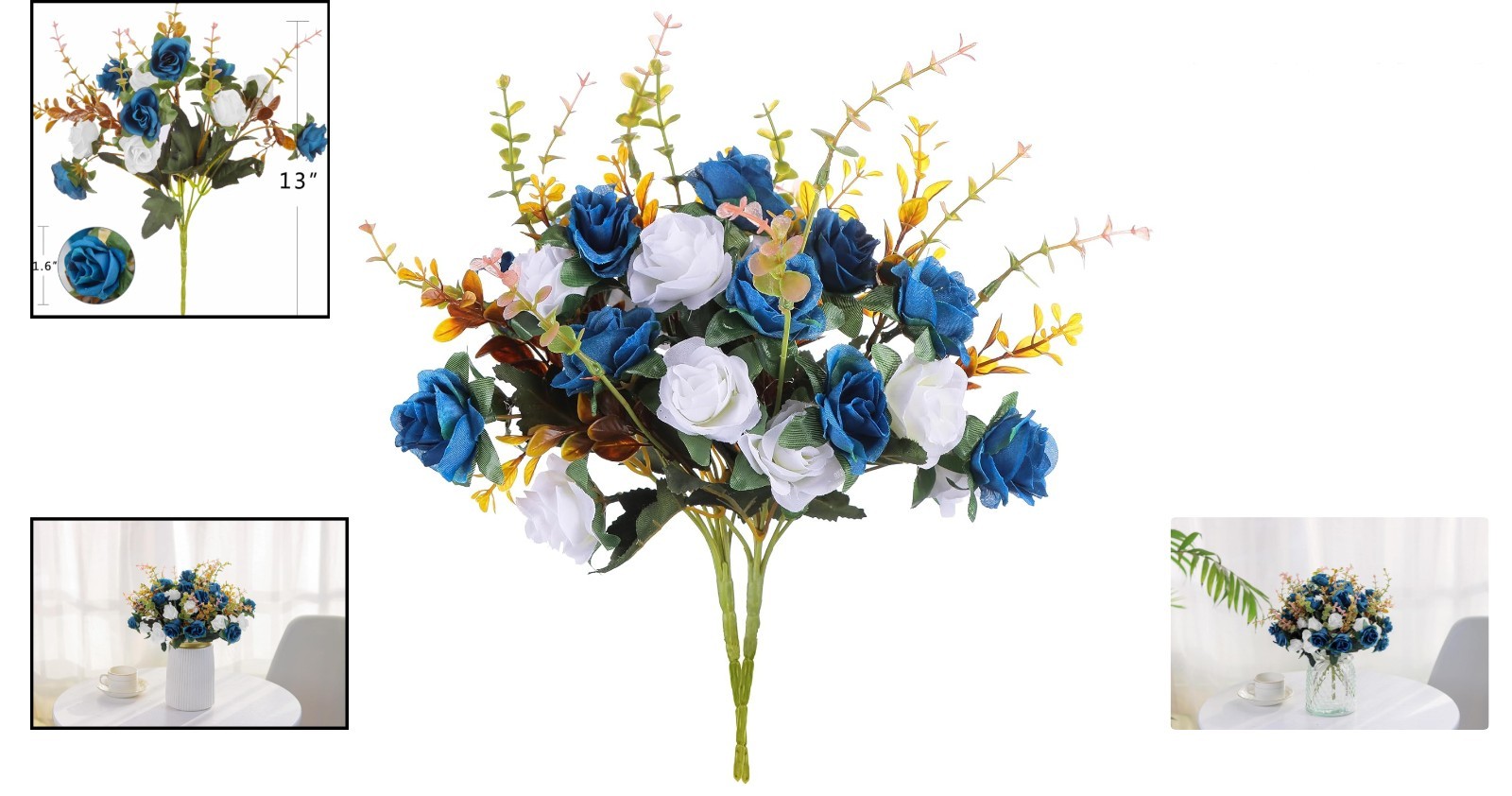 Elegant Dark Blue Artificial Roses – 2 Packs of 24 Silk Flowers for All Occas…