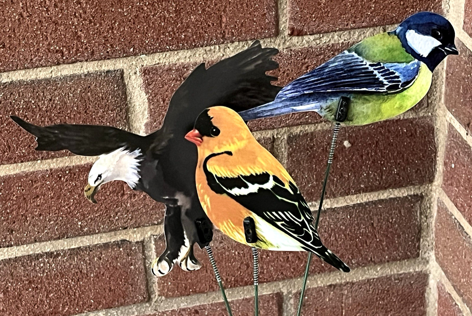 Bird Picks Lot of 3 Plastic Birds on Wire Stems Eagle, Blue Tit, Song Bird