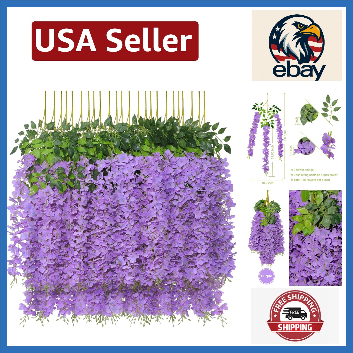 Vibrant Purple 24-Piece Wisteria Flower Vine – Stunning Indoor & Outdoor Decor