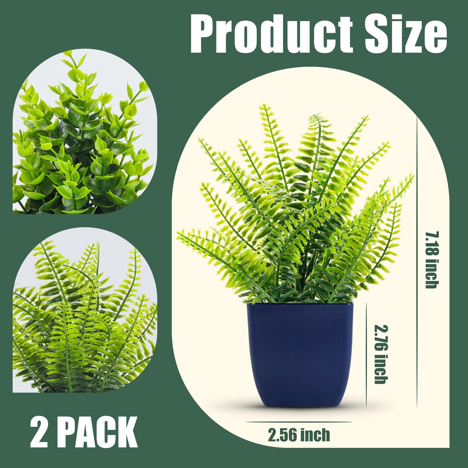 Der Rose Fake Plants 2 Pack Small Artificial Plants in Blue Pots Faux Plants Ind