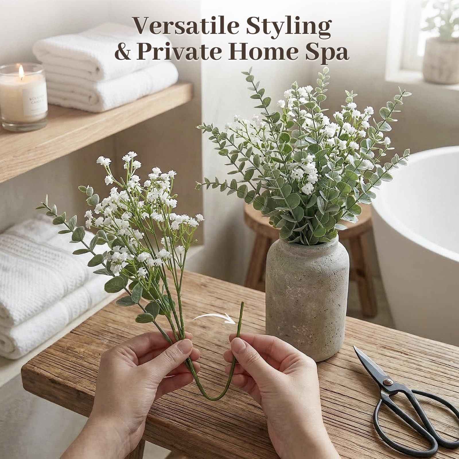 20PCS Mixed Babys Breath and Eucalyptus Stems, Artificail Flower Bouquet Flor…