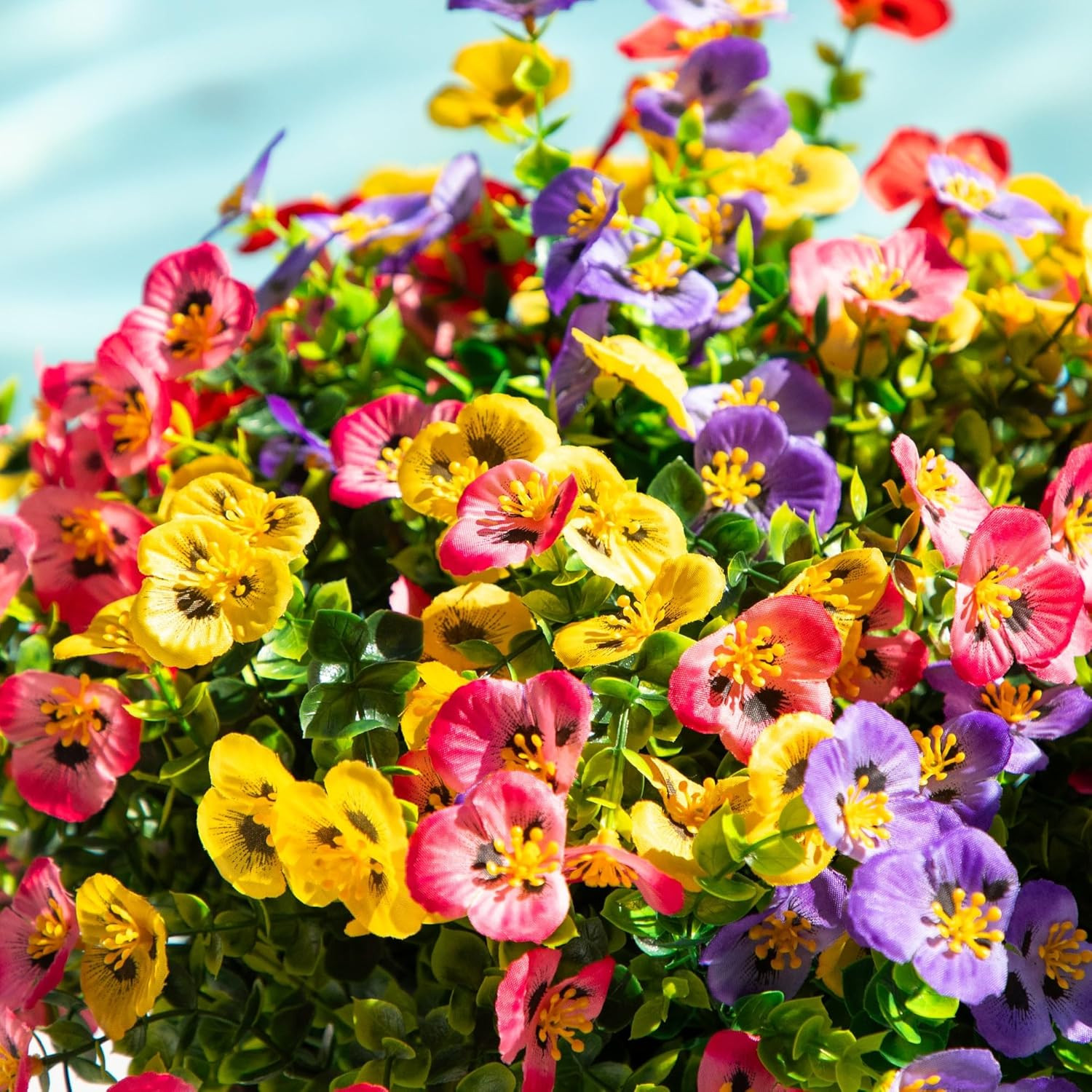 13In. UV Resistant Artificial Pansy Bush (Indoor/Outdoor) – Set of 12