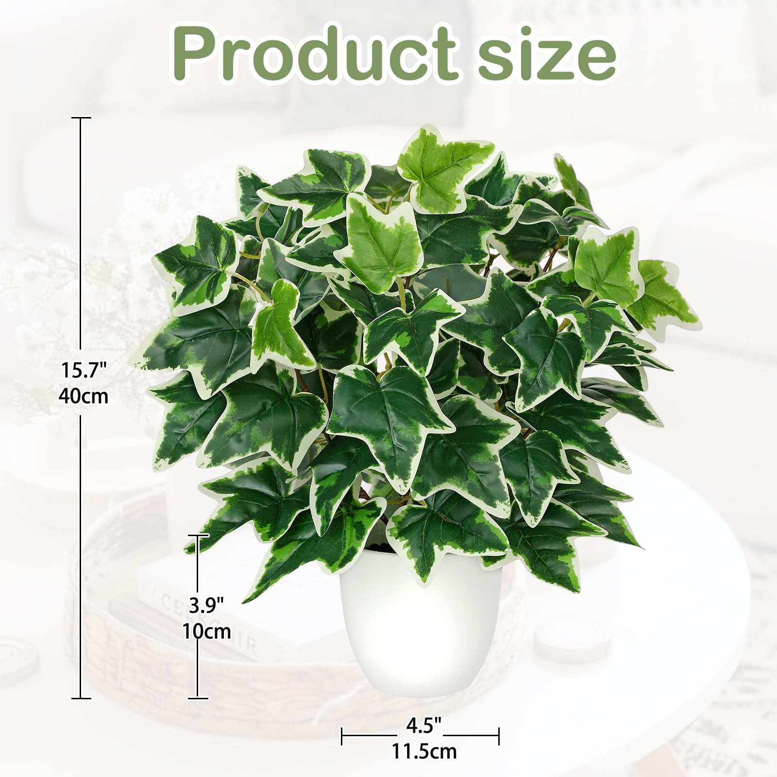 Artificial Ivy Plants in White Pot – 15.7″ Fake Plant Indoor Silk Faux Ivy Gr…