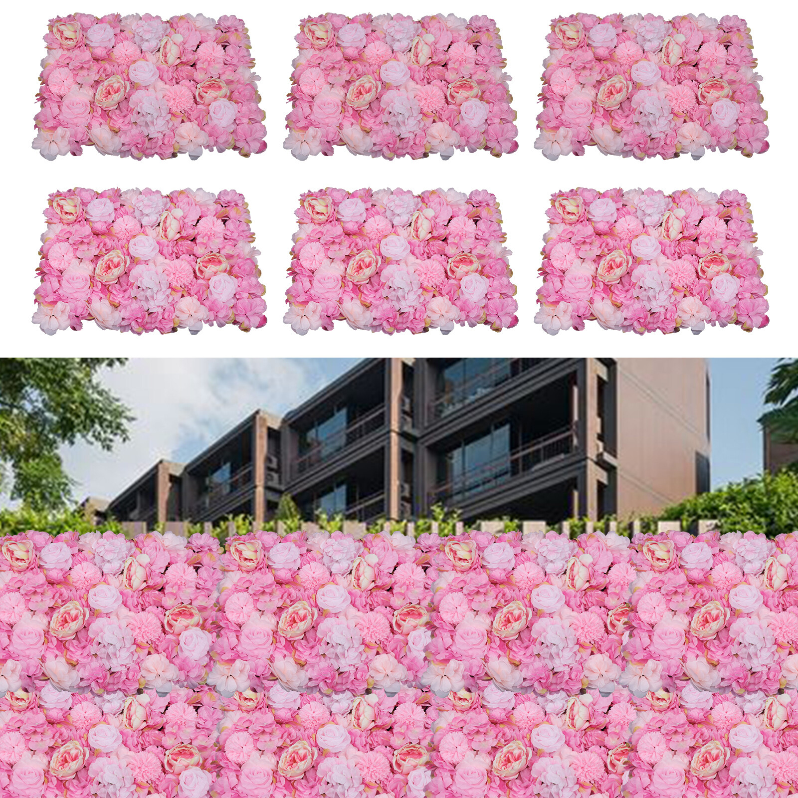 6X Artificial Silk Flower Wall Panel Wedding Party Floral Decor Venue Background