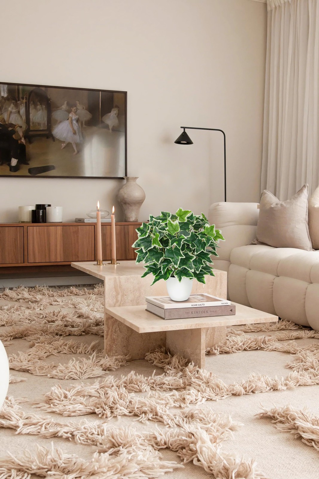 Artificial Ivy Plants in White Pot – 15.7″ Fake Plant Indoor Silk Faux Ivy Gr…