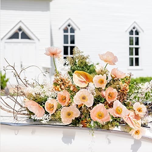 Artificial Flowers 5Pcs Poppies Flowers Artificial Silk Flowers for Home Coral
