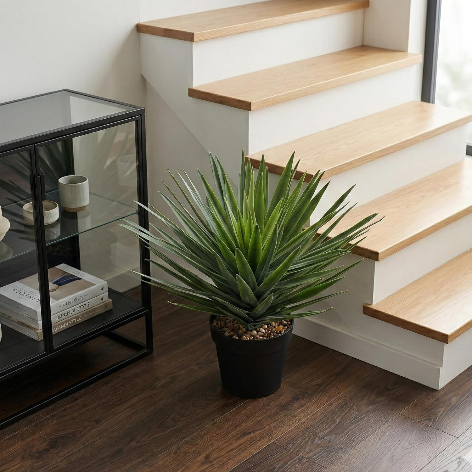 22″ Artificial Agave Plant in Black Pot – Modern Indoor/Outdoor Decor