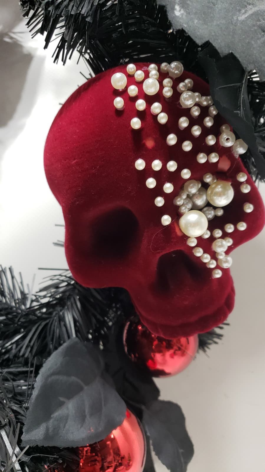 Ashland Gothic Halloween Skull Wreath Red Roses And Ornament Garland Decor 6 ft