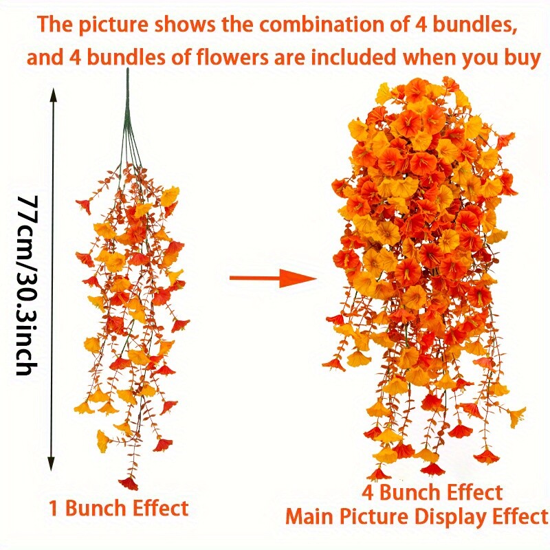 4PCS Artificial Morning Glory Vines UV Resistant Hanging Flowers Outdoor Decor