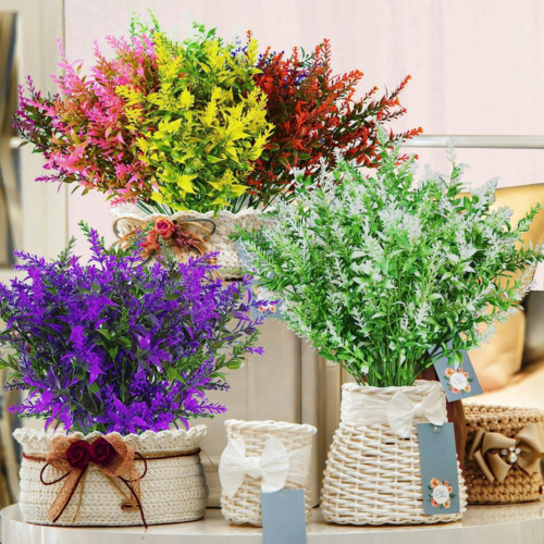 Artificial Flowers Fake Plants Decor 8 Bundles Hanging Outdoor Home Yard Garden