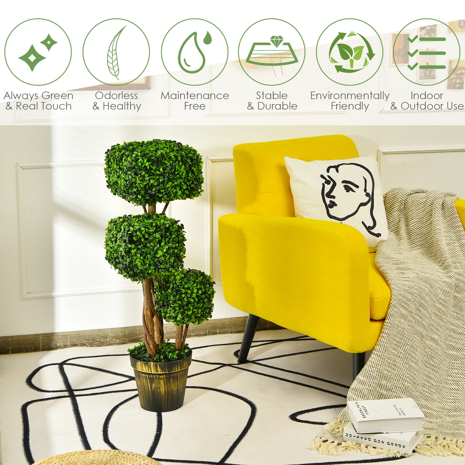 Costway Artificial Boxwood Topiary Tree 36 ” UV Protected Indoor Outdoor Decor