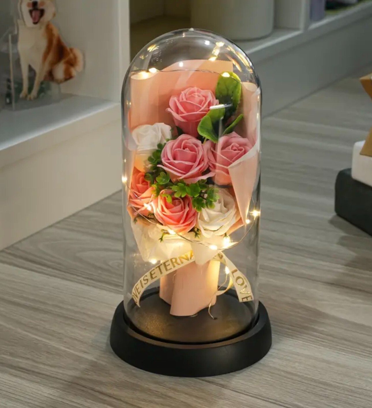 Immortal Rose Bouquet With LED Copper Wire String Light Perfect Gift Home Decor